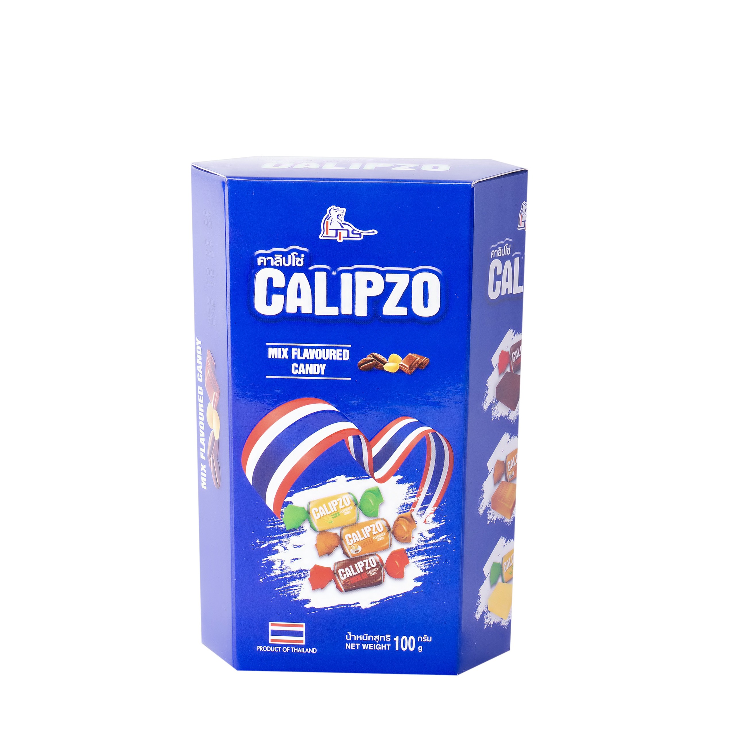 Kẹo lục giác dẹt Calipzo mix 100g ( 48 hộp/ thùng ) Màu xanh